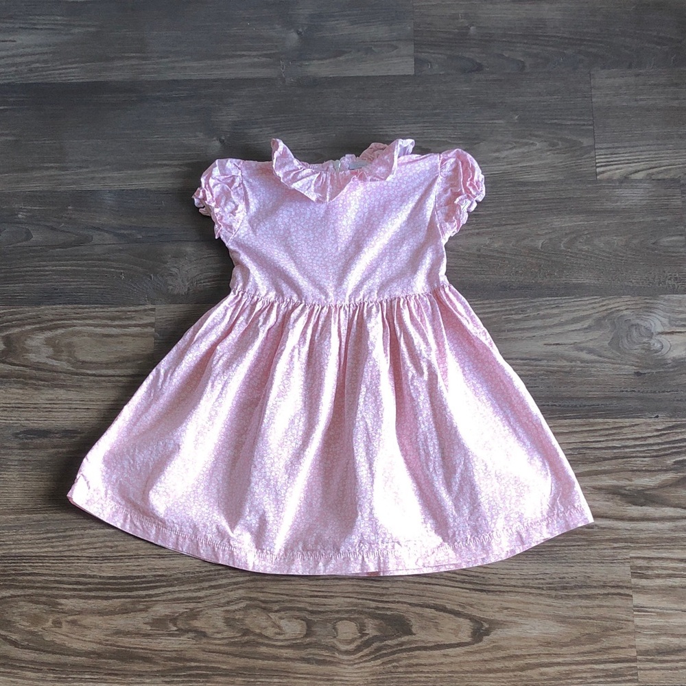 Patachou Pink Floral Cotton Dress Ruffle Neck Tie Back 4T